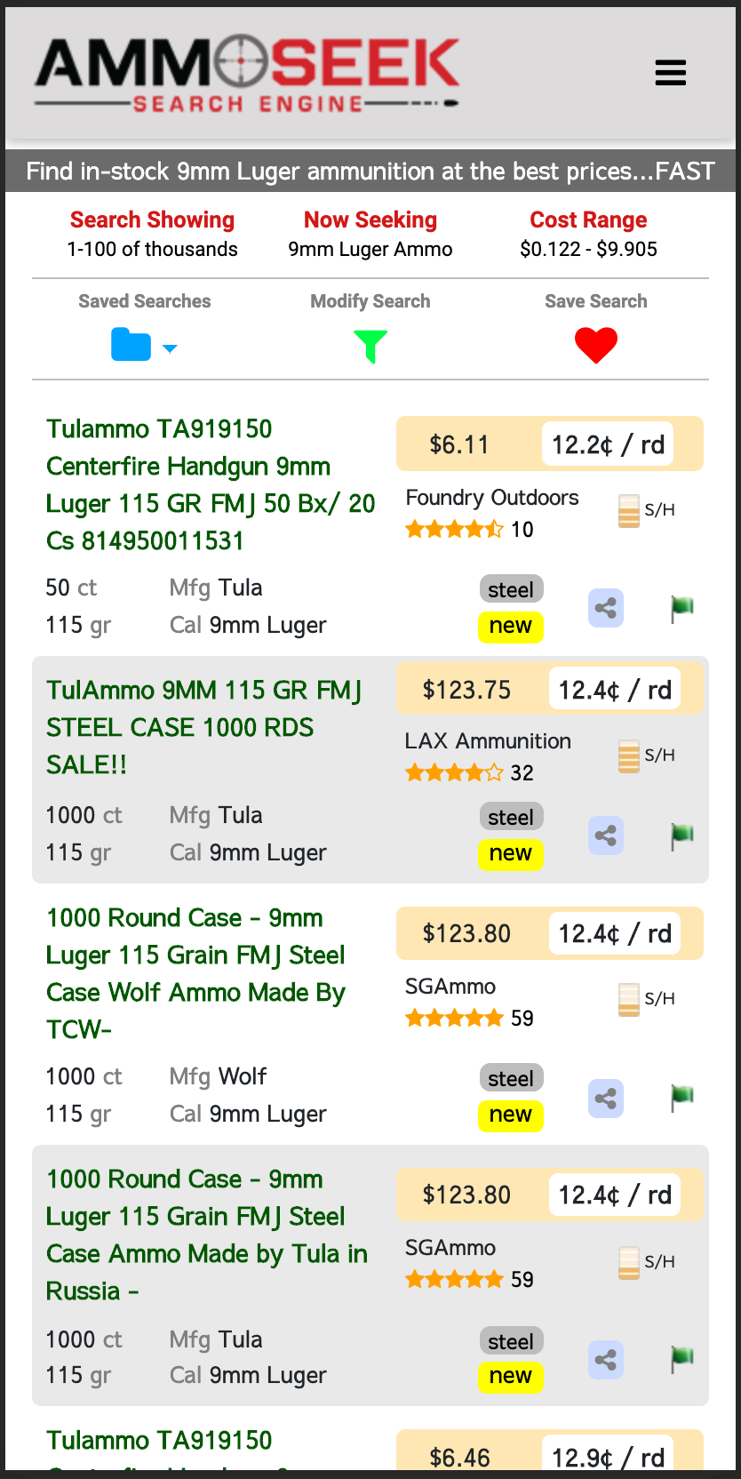 2020 AmmoSeek Results Screenshot